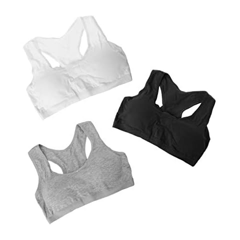 Hoxin 3 Pack Young Girls Cotton Bra Kids Sport Wireless Small Training Puberty Underwear Crop Tops Racer Back 8-14Years Cover