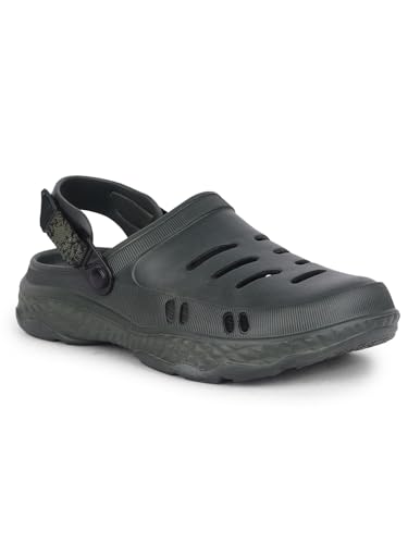Image of Liberty A-HA BEACHRIDE Clogs for Men, Light Grey, Black & Dark Green | Casual Slip-On Slingback Clog for Walking & Outdoor Use | Solid Pattern, Trendy Stylish Fashionable Sandals with Lightweight