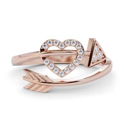 Silverjewel 0.20 Ct Round Cut Diamond Dainty Fancy Heart Shape Engagement Bridal Women Ring 14K Rose Gold Over Wedding Love Ring Sterling Silver Handmade Promise Customized Solitaire Ring Gift For Her #TOP2