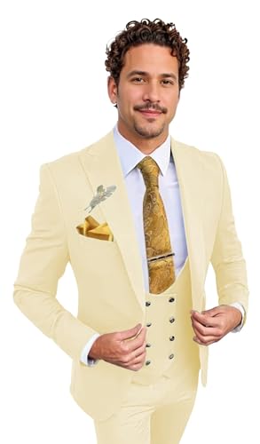 Men's 3 Piece Suit Tuxedos Slim Fit Suits for Wedding Prom Peak Lapel Blazer Double Breasted Vest Pants Suit Sets