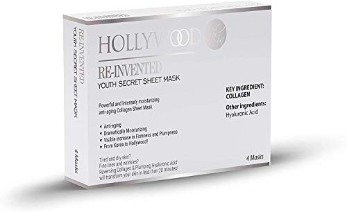 Re-Invented Youth Secret Sheet Masker – Koreaans Collageen Sheet Masker voor Intense Anti-Aging Hydratatie – Plumping Gezichtsmasker met Hyaluronzuur – 4 Sheet Maskers Per Verpakking