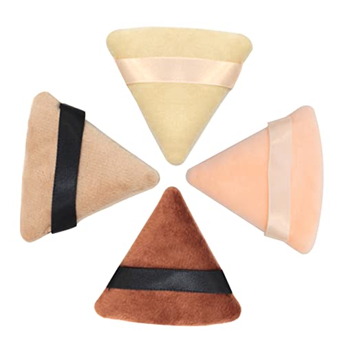 VALICLUD Set of 4 Triangle Cotton Powder Makeup Powder Puff for Setting Fluffy Beauty with Straps for Easy Application Suitable for Wet Dry Products