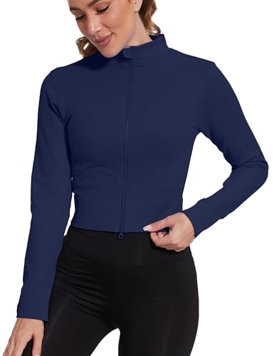 MathCat Seamless Workout Jacket for Woman,Zip Up Long Sleeve Sweatshirts Copped Yoga Athletic Running Jackets Slim Fit