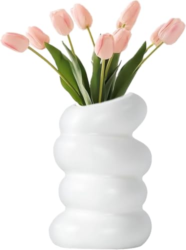 Vaso decorativo per fiori, bianco, a spirale, moderno, per erba della pampa, mini vaso boho a tulipano, per soggiorno, cucina, ufficio, decorativo