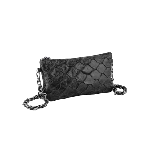 Bolsa Feminina Sool Elle Couro Legítimo de Pirarucu – Sustentável, Alça Longa e Curta, Artesanal Brasileira (Preto)