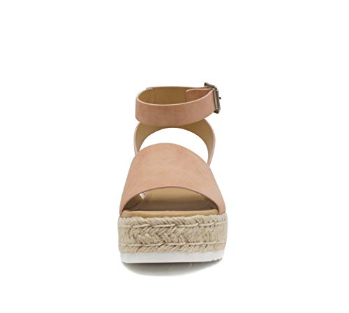 Image of Soda Topic Open Toe Buckle Ankle Strap Espadrilles Flatform Wedge Casual Sandal
