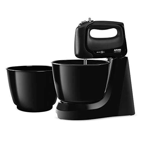 Batedeira Arno Mini Chef Portátil 400W com 2 Tigelas de 4 Litros 4 velocidades Função Pulsar Preta HM11 127v