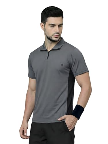 Image of White Moon Dryfit Tshirt for Men, Gym T Shirt for Men Workout - Running with Collar Zipper Neck and Side Panel, Quick-Dry, Anti-Odor Sports Tshirt, Lightweight & Breathable