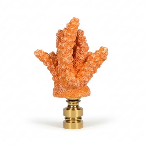 Image of Royal Designs, Inc. Sea Life Lamp Finial, Large Coral, Orange, Polished Brass Base, Replacement Finial for Table or Floor Lamps