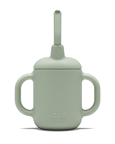 Image of Lalo Little Cup, Non-Toxic Silicone Straw Cup with Handles - Baby and Toddler Sippy Cup - Mini Cup and Straw Training System, 4oz, Sage