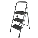 elfinrm 3 Step Ladder, Folding Step Stool with Handgrip and Anti-Slip Platform, Portable for Househo