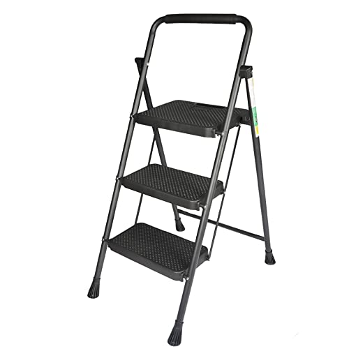 Elfinrm 3 Step Ladder, Folding Step Stool With Handgrip And Anti-Slip Platform, Portable For Household, Office, School, Hospital, 330-Pound Capacity #TOP4