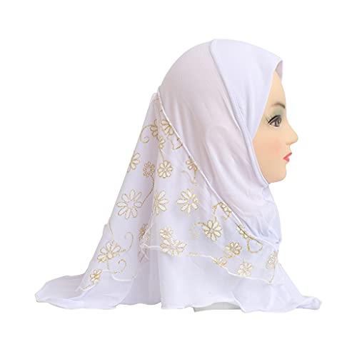 Girls Hijab Head Wrap Muslim Turban Islamic Scraf One Piece Shawls with Flowers2