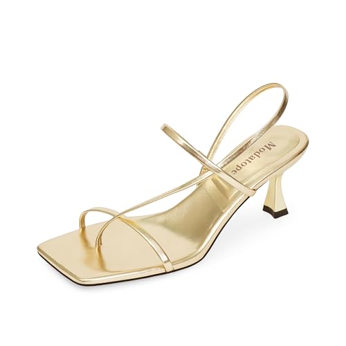 Modatope Womens Kitten Heel Strappy Thong Sandals Square Open Toe Flip Flop Heels