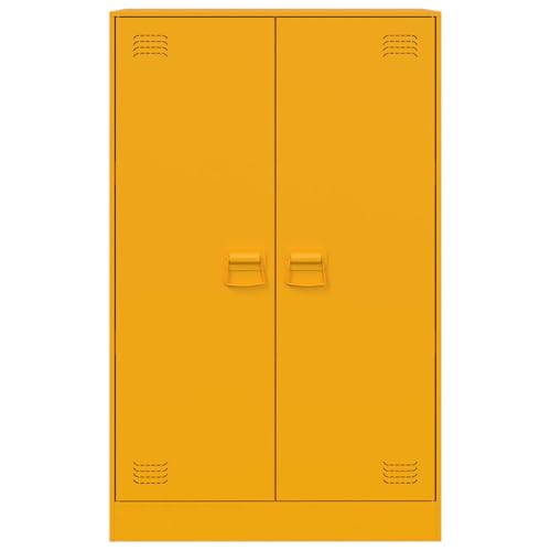 Aparador amarillo mostaza de 6 compartimentos y acero moderno 7