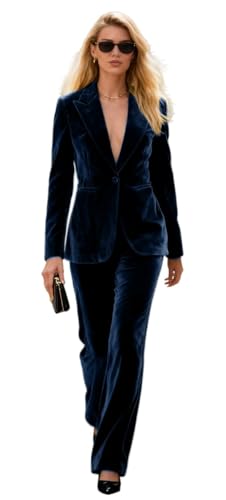 Costume en velours femme marine pour en finir avec les tailleurs tristes au bureau veste pantalon XS