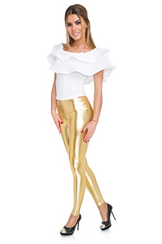 FUTURO FASHION Femmes Leggings effet mouillé en latex Faux cuir brillant Couleurs argent or Taille haute et classique Tailles 8-20, 42