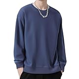 [Mmlnrc] トレーナー メンズ 長袖 11.3オンス 綿 トップス レディース 春秋冬 丸襟 Tシャツ ビッグシルエット 体型カバー プルオーバー ロングtシャツ 無地 カジュアル パーカー ゆったり 着痩せ スウェット クルーネック 男女兼用 スポーツウェア 部屋着 通勤通学 (JP, アルファベット,L, マーブルブルー)