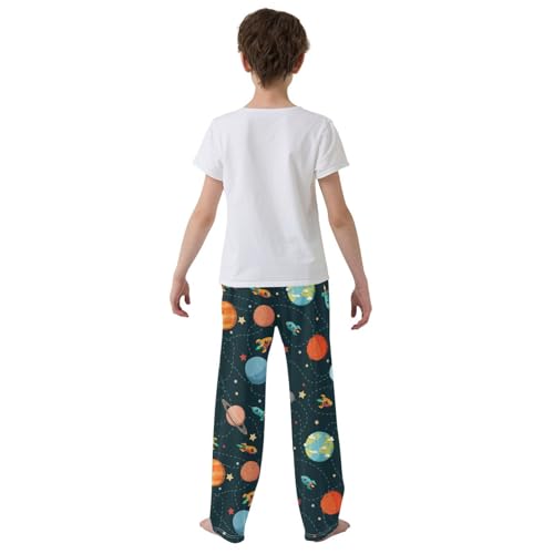 ZZXXB Space Planet and Rocket Boys Long Pants Soft Trousers Elastic Waist Kids Lounge Bottoms with Pockets S-XL3