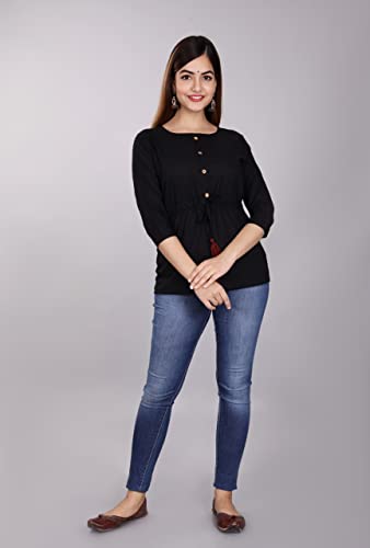 Image of Shiva Fab Short Kurti for Women | Embroidered Straight Rayon Kurta | Round Neck Full Sleeves Short Kurti for Women's
