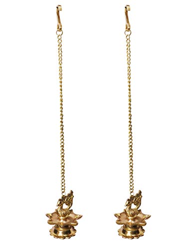 P.J.Handicrafts Traditional Brass Hanging Peacock Diya with Chain 16 Inches | Deepak | Oil Lamp | Pack of 2