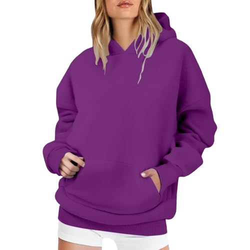 Sudadera con capucha para mujer, color liso, con bolsillos, holgada, cómoda, de gran tamaño, casual, manga larga, holgada, talla grande, acogedora, cálida, suave, cómoda, Morado (, 4XL