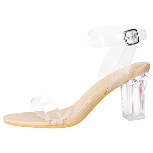 ZriEy Women's Clear Heels Chunky Block Mid High Heeled Sandals Open Toe Transparent Ankle Strap Dress Pump Shoes for Women in Daily Wear Party Wedding2