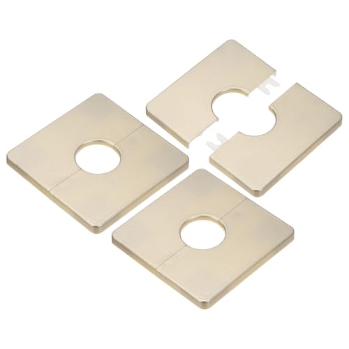 M METERXITY 3-Pack Wall Split Flange, ABS Square Self-Adhesive Escutcheon Plate Cover Buckle for 25mm/0.98 in Dia Pipe Accessories/Floor/Ceiling, Plumbing Cover Plates [Gold,7mm/0.28in H]