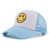 RUINUO Smile Face Baseball Cap Adjustable Trucker Hat Smile Foam Mesh Back Hats Blue