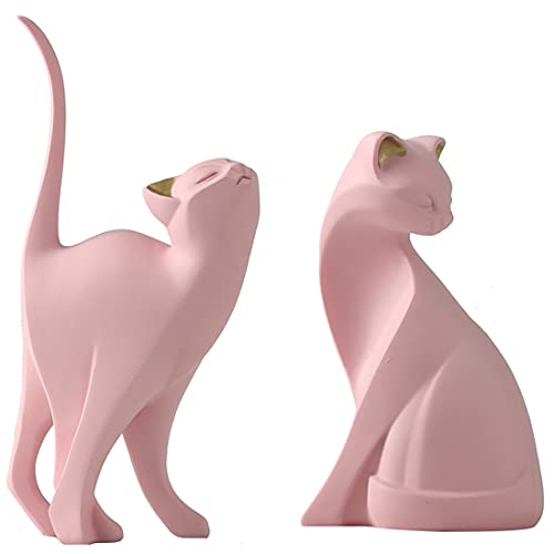 ZKSYLSM 2 adornos de gatos rosados, estilo nórdico, decoración del hogar, figura de resina, decoración de oficina, manualidades, habitación, armario, mesa