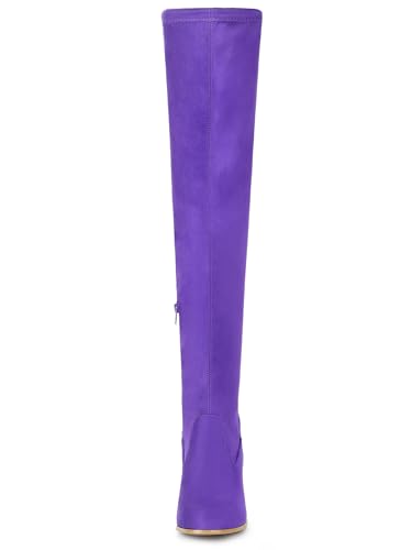 Allegra K Allegra K Women's Round Toe Chunky Heel Purple Over the Knee High Boots 7.5 M US