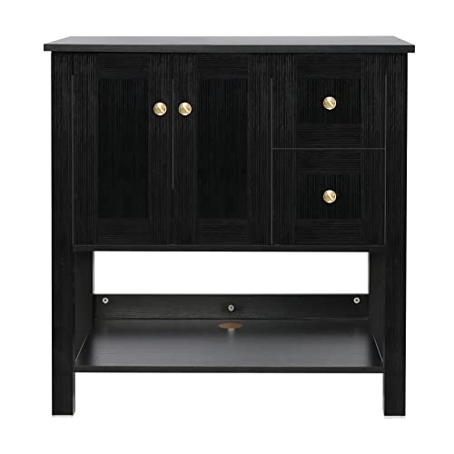 Eclife 32" Bathroom Vanity Sink Combo Black Modern Cabinet Vanity Pedestal Stand Wood With Soft Closing Doors & Drawers (Single Cabinet) #TOP6