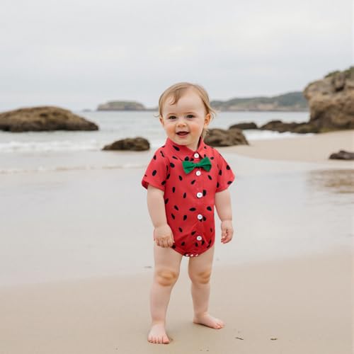 Newborn Baby Boy Watermelon Romper Shirts Summer Clothes Formal Outfit Button Down Short Sleeve Bodysuit Tops2