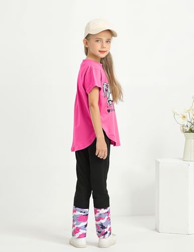 Image of Girls Outfits Short Sleeve Irregular Tops + Camouflage Long Legging Outfits 2PCs Summer Pant Sets 6-14T