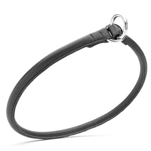 Dogline Soft and Padded Round Leather Choke Collar for Dogs (Black, W3/8-in x L22-in)
