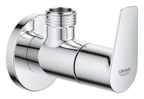 GROHE BauEdge 22009001 - Válvula de ángulo de cierre de 1/2 pulgada (rosca de salida de 1/2 pulgada, parte de cabeza de 3/8 pulgadas, conexión de tornillo, palanca de metal), cromada