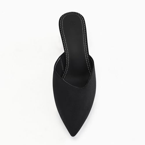 Image of Coutgo Womens Pointed Toe V Cut Mules Chunky Block Heels Slip On Clogs Fashion Office Slides Shoes