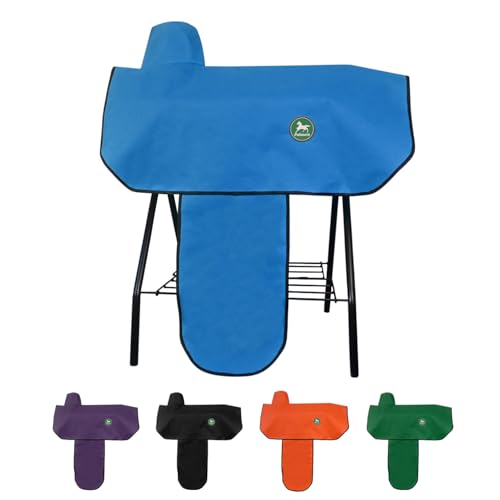 Western Saddle Cover with 6 Elastic Straps | Waterproof and Durable Oxford Fabric for Most Full-Size Western Saddles-Blue