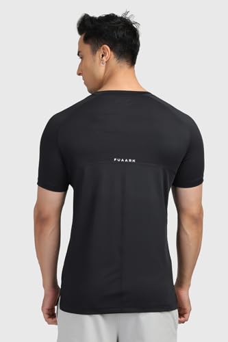 Image of FUAARK Sleek Round Neck Half Sleeves Slim Fit Active Wear Sports and Gym Tshirt for Men Black