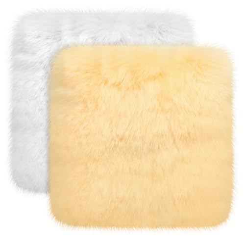 Drydiet 2 Pcs Natural Sheepskin for Bed Sores and Skin Imitation Wool Medical Sheepskins with Non-Slip Back for Pain Relief and Discomfort Wool Seat Pad 17 in x 17 in(Square Light Color)