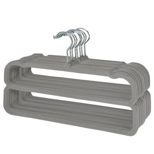Grucce Pantaloni, 10 Pezzi, Appendini Pantaloni in Velluto Antiscivolo. Grucce Appendiabiti Salvaspazio con Rotazione a 360° e Ganci in Metallo per Camicie, Pantaloni, Abiti, Gonne, Cappotti (Grigio)