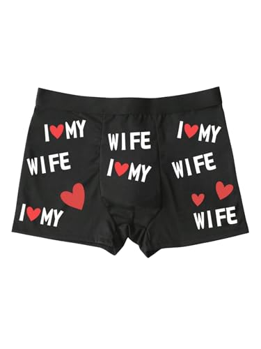 WDIRARA Men's Letter Heart Graphic Boxer Briefs Stretch Breathable Trunks Underwear