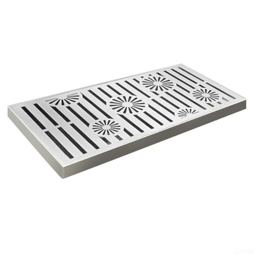 Yhenlovtt Grille de vidange rectangulaire en acier inoxydable – Très résistante 200 x 300 mm avec finition brossée, motif perforé à drainage rapide pour jardins et terrasses (200 x 300 x 20 x 2 mm)