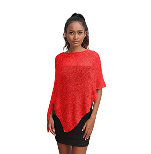 creazioni unique Poncho Mujer - Elegante Chal de Fiesta y Ceremonia 100% Rayon con Esencia de Flores de Cerezo - Moda Mujer Vestido Verano y Primavera (Rojo)
