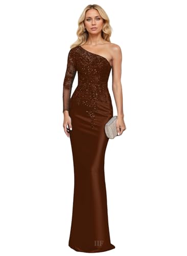 IIF One Shoulder Long Sleeve Prom Dress Lace Applique Mermaid Mother of The Bride Dresses Cocktail...