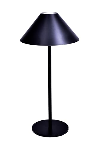 TEKLED® Dual Cone Table Lamp 3 Lighting Colors Brightness | Dimmable Decorative LED with Touch Control |1800 mAh, USB Rechargeable Desk Lamp| for Bedroom, Living Room, Cafe, Bar - Black