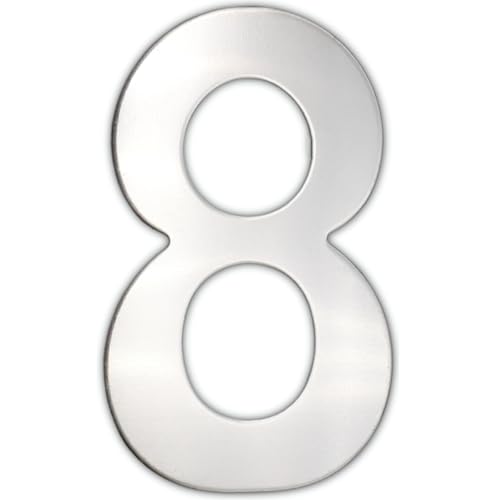 TECHZOCO Numero 8 casa, Número Ocho hogar, Número 8 para puerta, Número para pared, Número 8 buzón, Acero inoxidable 304, 75 mm alto x 47 mm ancho, Adhesivo, Plateado