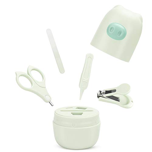 Kit de uñas para bebé, Color You 4 en 1 para manicura de bebé con bonito estuche verde claro cerdo, kit de tijeras de uñas para bebé, incluye cortauñas, pinzas y lima de uñas (4 unidades)