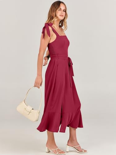 Image of ANRABESS Women's Square Neck Ruffle Split Midi Elegant Formal Wedding Guest Cocktail Bridesmaid Graduation Party Dresses