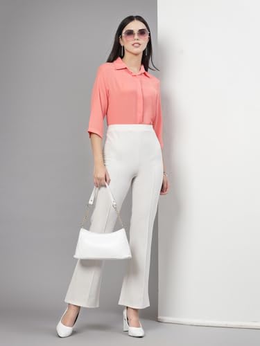 Image of Style Quotient Women Solid Aqua Green Polycrepe Formal Shirt
